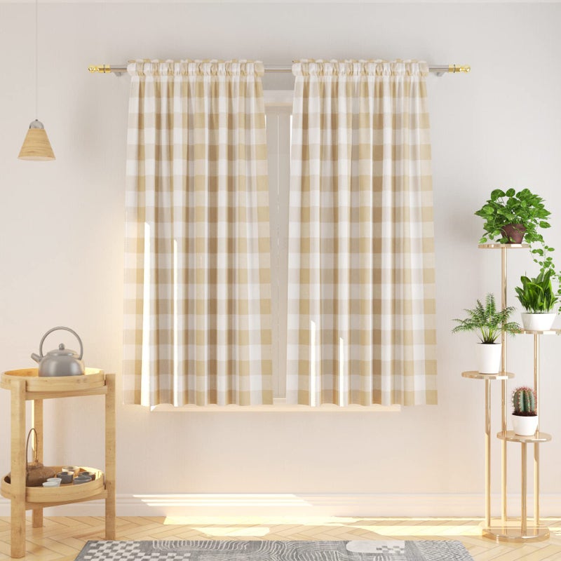 NATUS WEAVER Cotton Curtains Beige and White Buffalo Gingham Check Curtain Panels 63 inches Long Living Room Drapes Plaid Checker Kitchen Bedroom Window Treatment Set 2 Panels Rod Pocket - Image 1